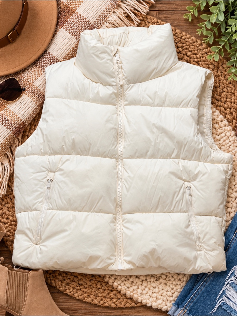 Old Navy Cream Quilted Puffer Vest